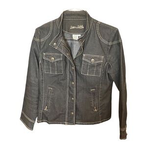 LIVE a Little Light Black Jeans Jacket Silver Hardware White Overstitching M